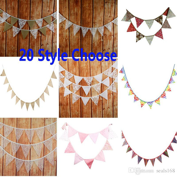 12pcs Banner Flags 2.8-3.2m Lace Pennant Bunting Banner Triangle Shape Hanging Party Wedding Christmas Decor Banners String Flags HH7-1288