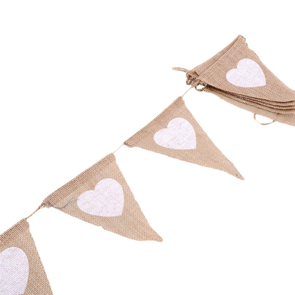 Wholesale- Rustic Vintage Garden Wedding Party decoration Heart Linen Jute Flags Pennant Banner Bunting Festival Church Venue Decor