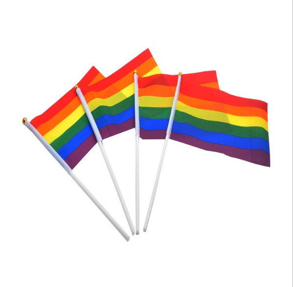 Polyester Fiber Rainbow Flag 14x21cm Small Size Homosexuality Color Stripes Hand Flags Party Parade Celebration Articles Parts