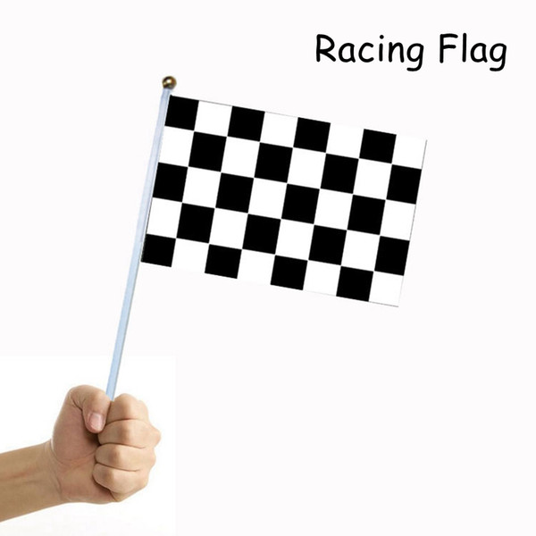 Racing Black and white grid Hand Signal Flags Chequered Checkered hand wave flags14*21cm banner With flagpole Festival Decoration