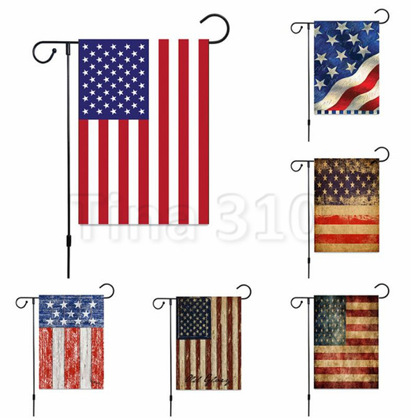 Newest Party Supplies 30*45cm Flax double sided USA Flags party decoration USA Garden flag stripe American Flag Garden Banner Flags 4738