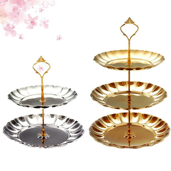 Gold silver stainless steel round cake stand wedding birthday cake rack home creative nut candy pastry plate party supplies free ship