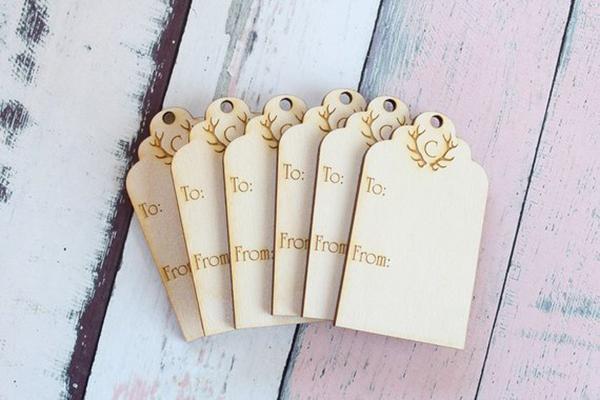 Wooden Engraved Gift Tags Laser Cut Deer Horn Rustic Wood Gift Tag Wedding Christmas Party Favor Tags Decoration