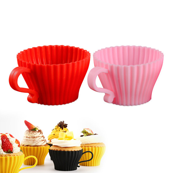 New Soft Round Silicone Cake Mold with Handle Muffin Chocolate Silicone Mold Cupcake Liner Baking Cup Mold Egg Tart Cup