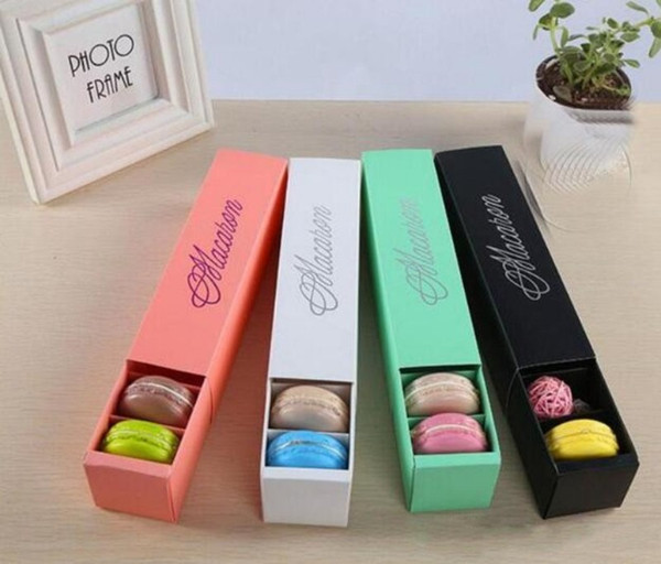 Macaron Box Cake Box Biscuit Muffin Box 20.3*5.3*5.3cm Black Blue Green White 4 Color