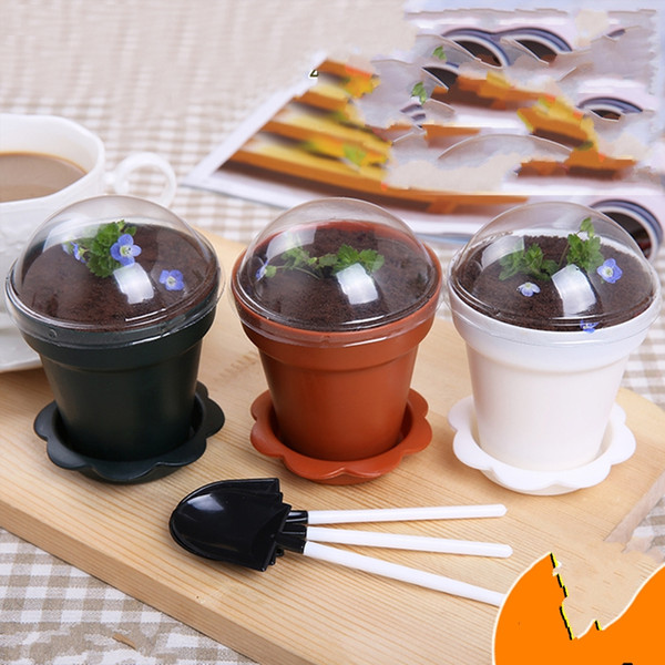 Flower Pot Cake Cups & Spoon Set Ice Cream ecoration for Wedding Kids Birthday Party Supplies Baking Pastry Tools