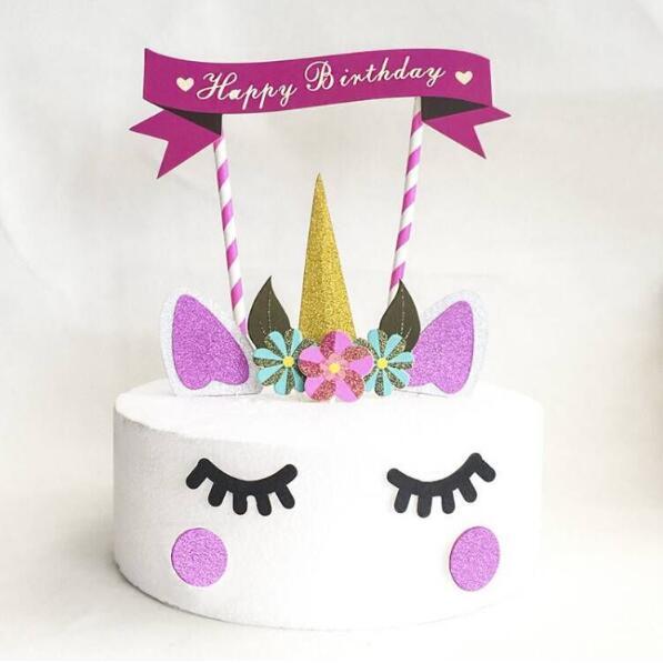 Unicorn Flags Ornament Cartoon Happy Birthday Cake Articles Unicornio Lovely Party Decorate Supplies Paper Irregular New