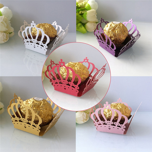 50pcs/set Decorative Candy Wrappers Crown Shape Laser Cut Iridescent Paper Chocolate Packaging Wedding Decoration Party Supplies