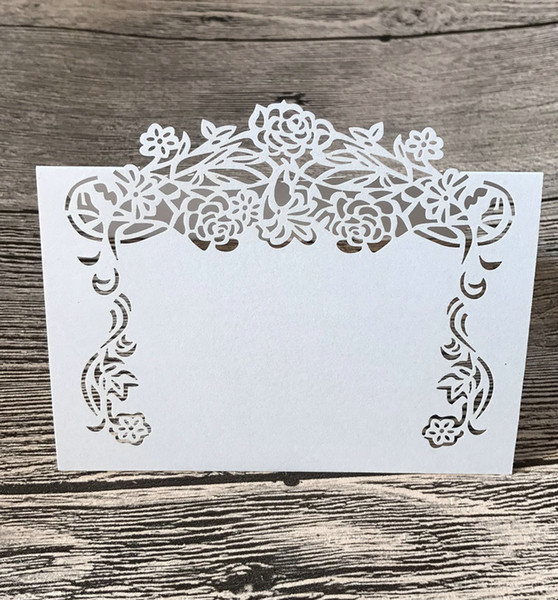 Flower Laser Cut Place Card Rose Vine Name Place Cards Table Mark Wedding Party Decoration Paper Shimmer Cards White