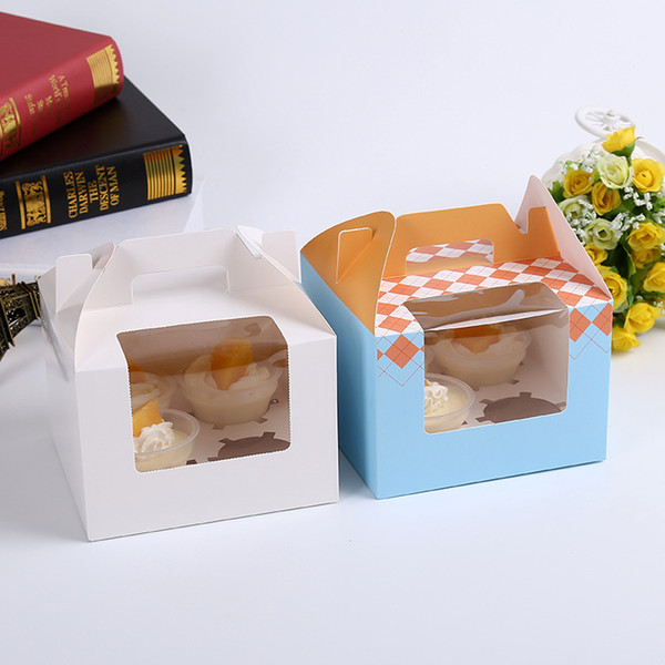 15.5*15.5*11cm Cupcake Window Boxes 4 Holes Cupcake Box With Handle Muffine Cup Box 100pcs/lot Free shipping
