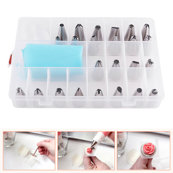 27Pcs/Set Dessert Decorators Silicone Icing Piping Cream Pastry Bag + 24 Stainless Steel Nozzle Set DIY Cake Decorating Tips