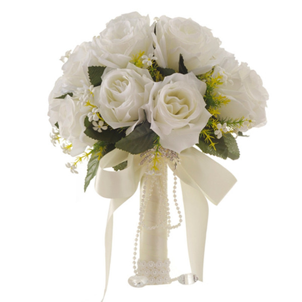Romantic Wedding Bouquets Bride Holding Bouquet Crystal Diamond Ribbon Artificial Flower Bouquet Holding throw Flowers white