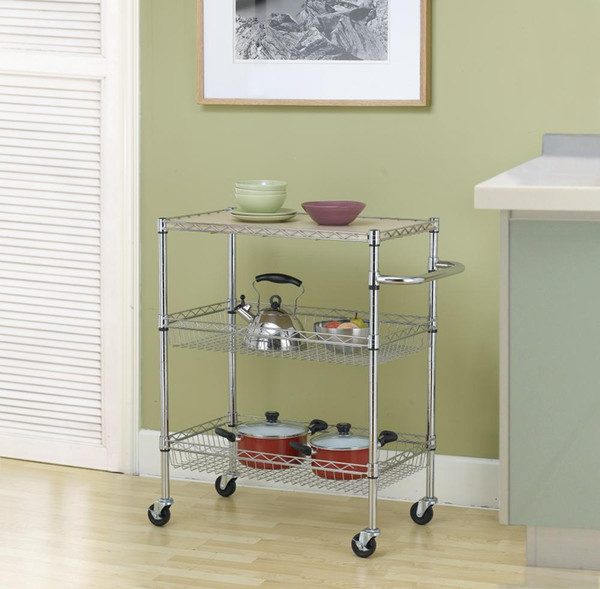 Chrome 3-Tier Wire Rolling Kitchen Cart Utility Food Service Microwave Stand