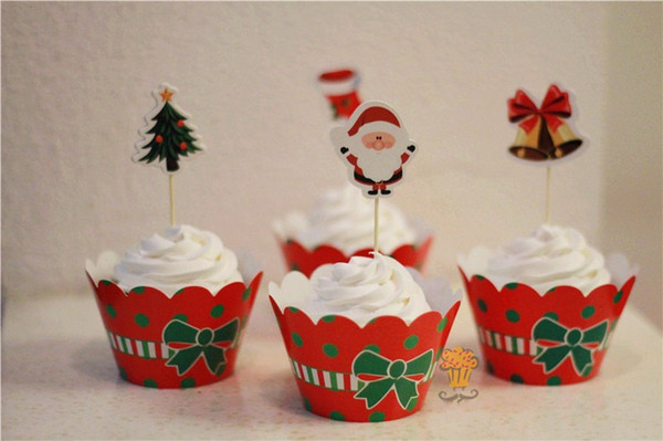 2015 New Christmas tree Santa Claus Cupcake Wrapper Decorating Boxes Cake Cup With Toppers Picks For Kids Birthday Christmas Decorations