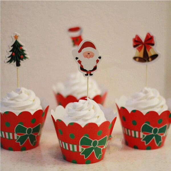 Classic Christmas Dress Up Paper Cupcake Wrappers Decorating Boxes Baking Cake Cups With Toppers Picks For Kids Xmas Party Decoration 240pcs
