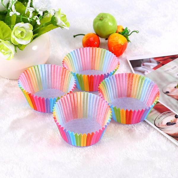 100 pcs Rainbow Color Cupcake Liner Cupcake Paper Baking Cup Muffin Cases Cake Mold Small Cake box Cup Tray Decorating Tools