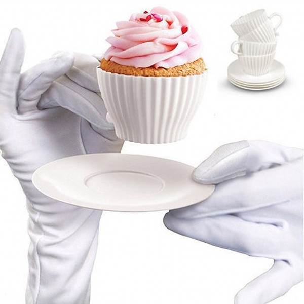 White Cup and Saucers Set Silicone Cupcake Molds Baking Cakes Muffin Mould Pudding Cup 40 sets/lot Free Shipping