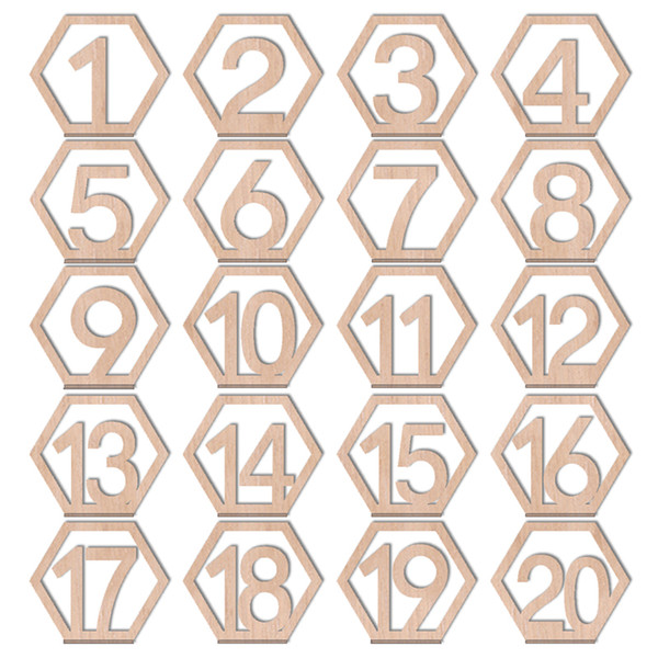 1-20 Numbers Wood Signs Hexagon Table Number with Stand Holder Rustic Wedding Table Mark Party Decoration
