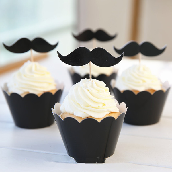 Black Cool Man Mustache Paper Cupcake Wrapper+Cupcake Topper,Party Cupcake Decoration, Birthday Party Halloween Decoration DHL Free Shipping