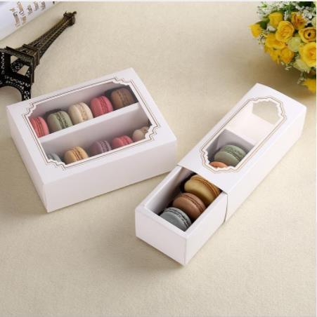 20pcs/lot White Macaroon paper Drawer box packing with PVC window,Wedding/Birthday party Biscuits gift boxes for guests