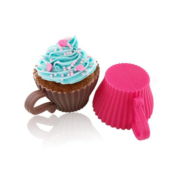 Soft Round Silicone Cup Shaped colorful Muffin Chocolate Cupcake Liner Baking Cake Mold with Handle MMA1409