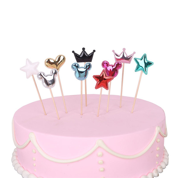 New Arrival Handmade Party Decorating Supplies Cake Topper PU Leather Heart/Star/Crown Birthday Cake Insert Cards Wedding Cake Flags