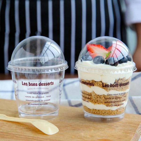 100Set Ransparent Plastic Mousse CakeCup Ice Cream Cup Jelly Cup With Cover and Spoon Pudding Dessert Sets