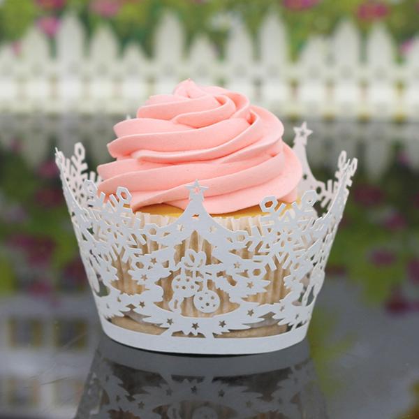 200PCS Laser Cut Cupcake Wrap Christmas Tree Snowflake Hollow out Paper Cake Wrappers Muffin Wrap Wedding Christmas Party Decorations New