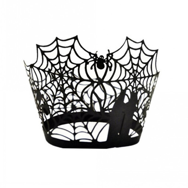 Spiderweb Laser Cut Paper Cake Cupcake Wrappers Liners Cases Baking Cup Case Wedding Birthday Party Decor (Black)