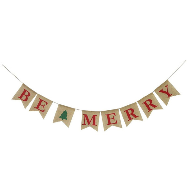 Be Merry Burlap Banner Christmas Burlap Banner Christmas tree Garland Holiday Bunting Home Garden Indoor Outdoor Christmas Decorations