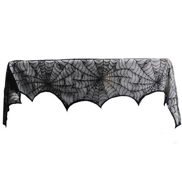 Halloween Fireplace cover Black Mantel Scarf Halloween Decorations for Halloween festive Decoration Festival Party Supplies 18*96 inch