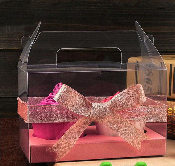 Simple Clear PVC Cupcake Boxes Plastic Roll Cake Box With Handle DIY Baking Package Free Shipping