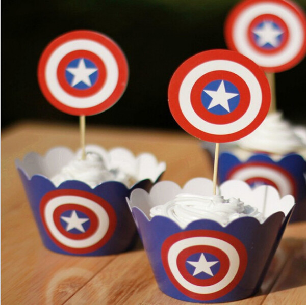 Captain America Paper Cupcake Wrappers Decorating Boxes Baking Cake Cups With Toppers Picks For Kids Xmas Birthday Party Supplies