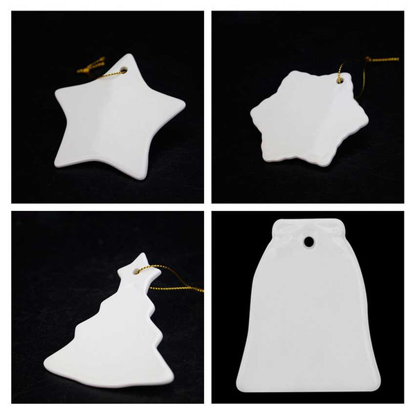 sublimation christmas tree snowflake small bell ceramic christmas ornament decorations hot transfer printing consumable material