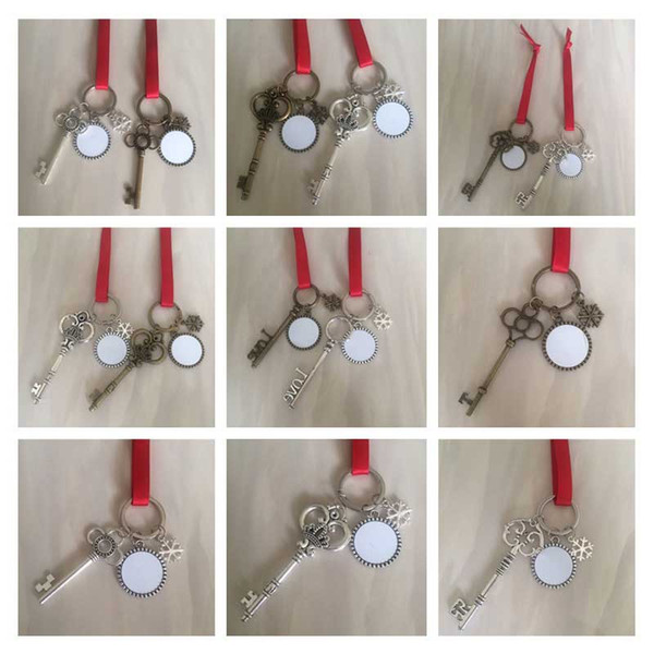 sublimation santa claus key Ancient silver Christmas Decorations with red rope hot transfer printing blank material