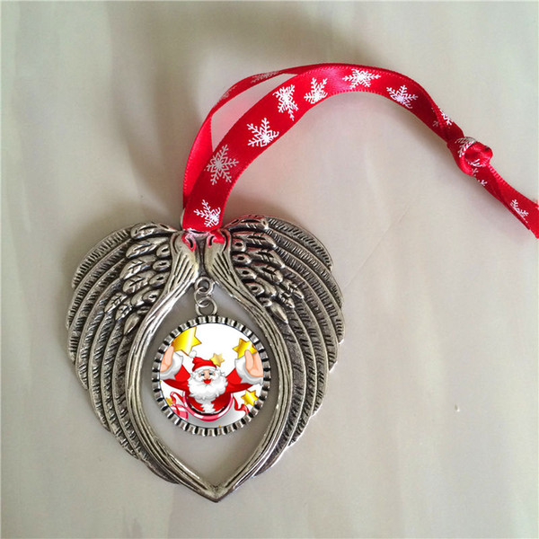 sublimation blank christmas ornament decorations with snow red rope hot transfer printing angel wings shape blank consumables supplies