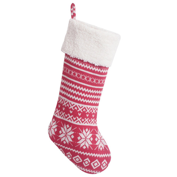 2 pieces / lot Snowflake Knitted Christmas Stocking With Sherpa Cuff And Backing Christmas Stocking Red P 4145