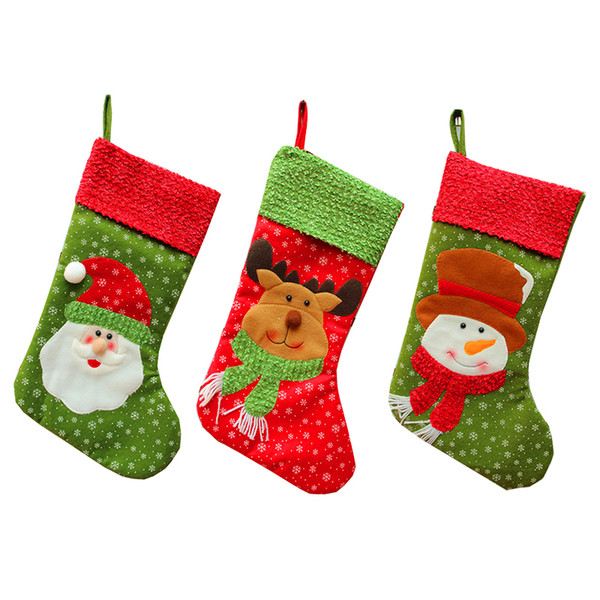 3Pcs /Lot Christmas Decoration Gifts Candy Bag Stocking Snowman Santa Claus Elk Socks Christmas Tree Ornaments