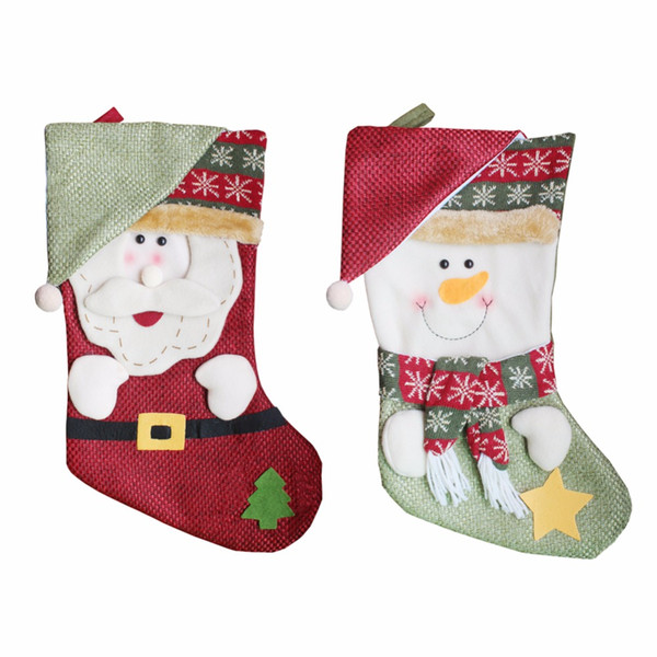 2Pcs /lot New Christmas Socks Santa Claus Big Hanging Candy Gift Bag Snowman Xmas Decorations