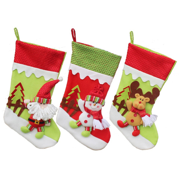 3Pcs /Lot 45X 22.5Cm New Year Christmas Socks Santa Claus Tree Ornaments Stocking Hanger Candy Gift Bag For Home Decorations Kids 2017