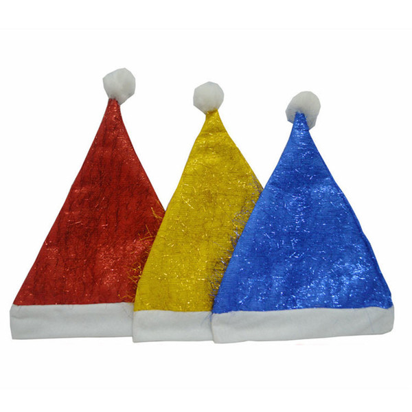 12Pcs /Lot Golden Hair Christmas Hats Christmas Ornaments Adult Ordinary 3Colors Santa Hats Children Cap For Party