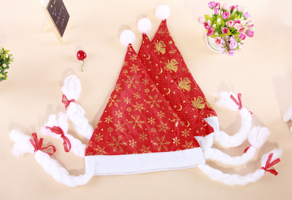 12Pcs White Rim Santa Christmas Hat Christmas cap caps Bonnet With Braids For Adult Women Christmas Dress