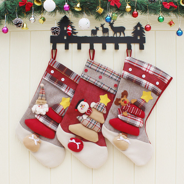 3Pcs /Lot 45X 25.5Cm New Year Christmas Socks Santa Claus Tree Ornaments Stocking Hanger Candy Gift Bag For Home Decorations Kids