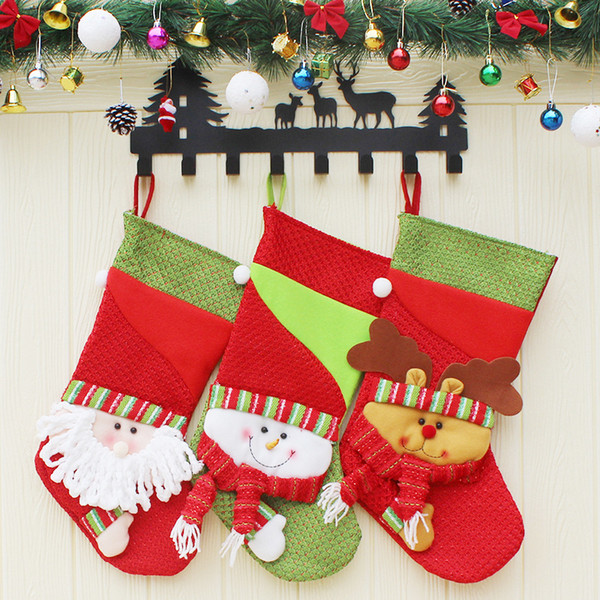 3Pcs /Lot 46X 22.5Cm New Year Christmas Socks Santa Claus Tree Ornaments Stocking Hanger Candy Gift Bag For Home Decorations Kids