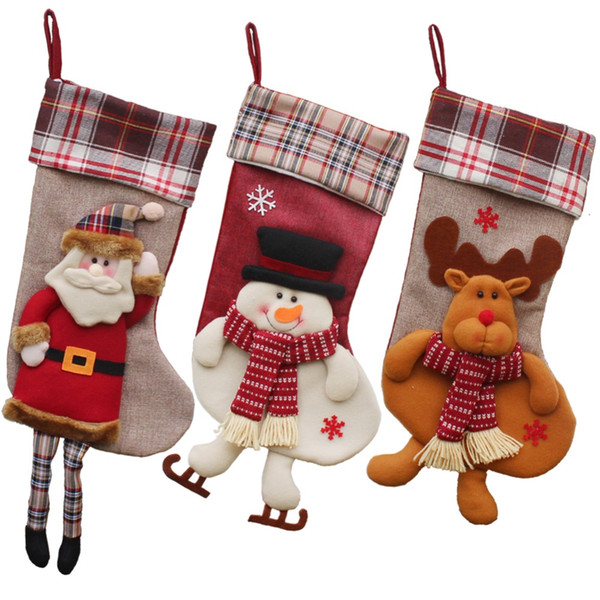 3Pcs /Lot 50X 21.5Cm New Year Christmas Socks Santa Claus Tree Ornaments Stocking Hanger Candy Gift Bag For Home Decorations Kids