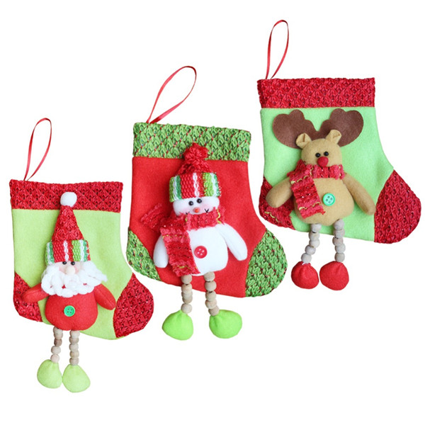 6Pcs /Lot 22X 11.5Cm New Year Christmas Socks Santa Claus Tree Ornaments Stocking Hanger Candy Gift Bag For Home Decorations Kids