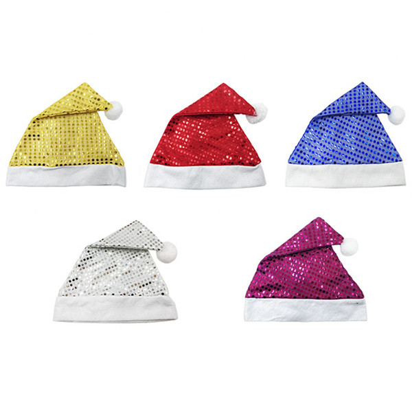 10Pc /Lot Glitter Christmas Hats For Adults Kids cap Christmas Decoration White Gold Red Red Blue Merry Christmas Party Hats