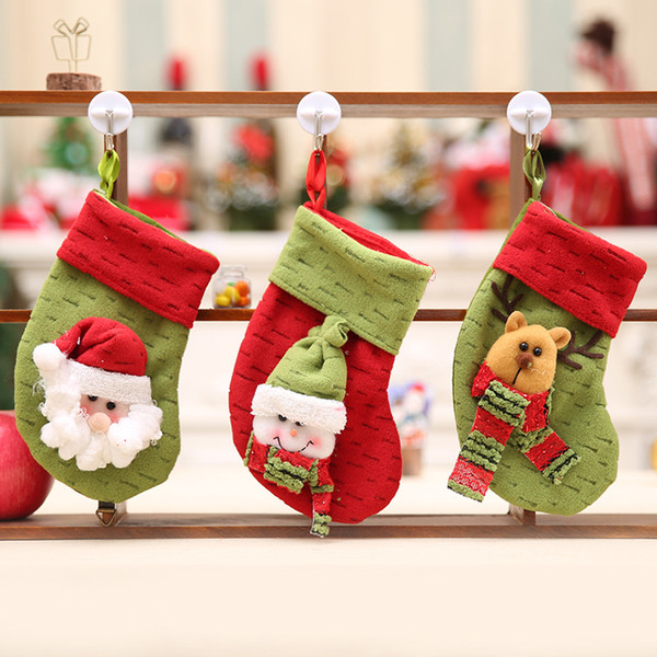 12Pcs /Lot 18X 10Cm New Year Christmas Socks Santa Claus Tree Ornaments Stocking Hanger Candy Gift Bag For Home Decorations Kids