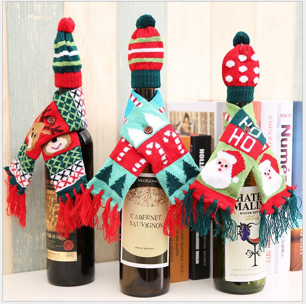 Christmas decorative wine scarf wine cover hat santa elk christmas tree cute washable adorable three types freeshipping individual packing