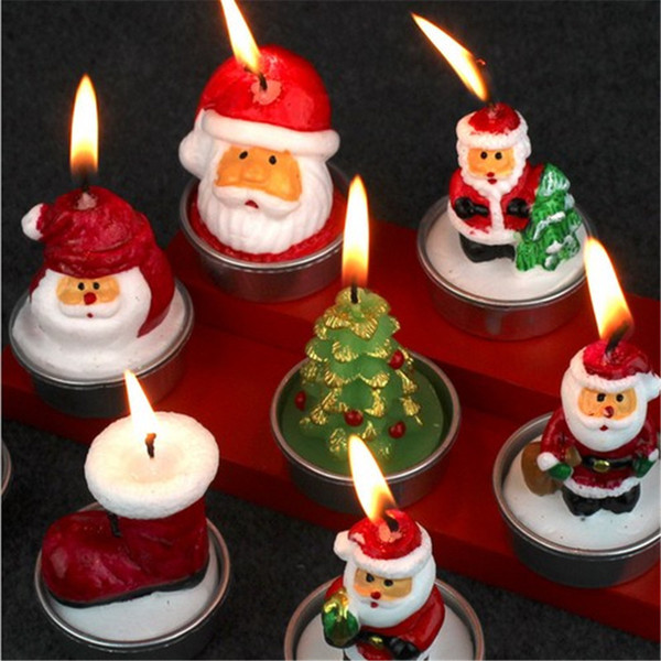 Christmas celebrating decorative candle 3 pcs one set cartoon type santa snowman house cute plastic box home use shop pub use good quality